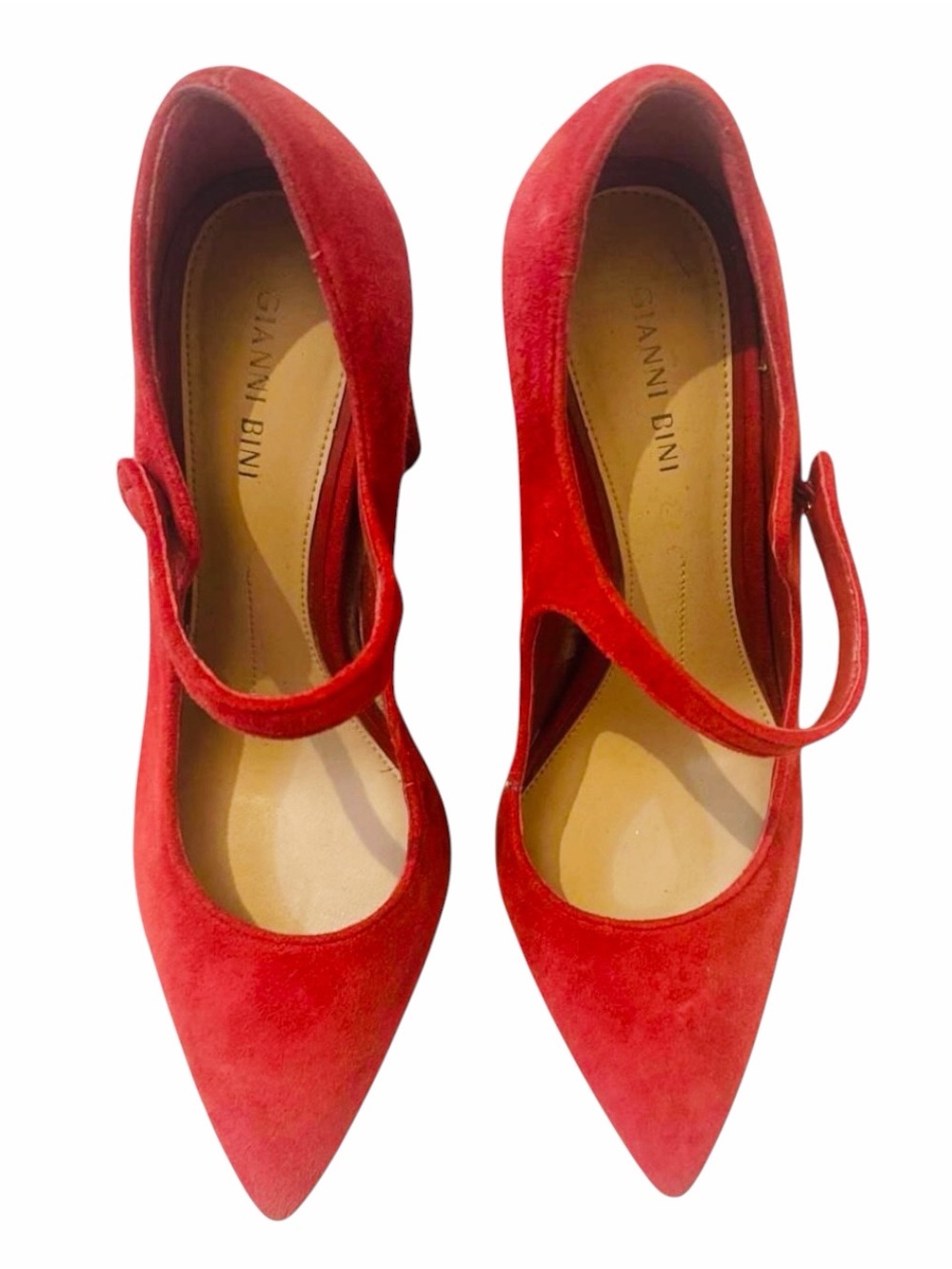 Gianni Bini Red Suede Mary Jane Pointed-Toe Pumps